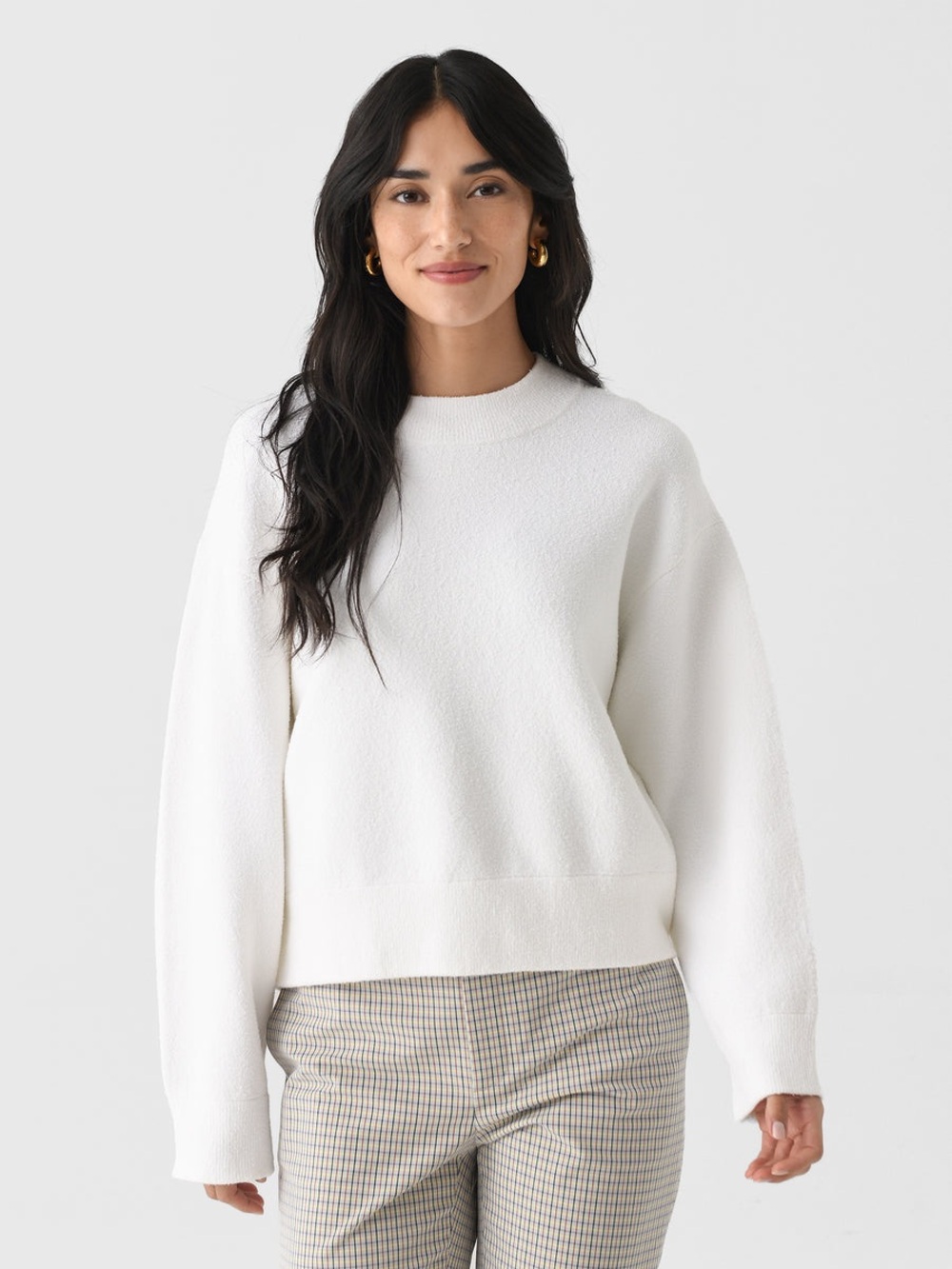 VINCE Ivory Textured Cotton Crewneck Sweater Medium